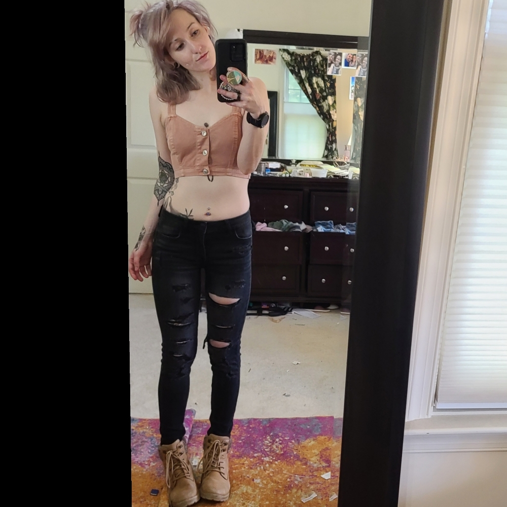 pink denim crop top (NWOT)